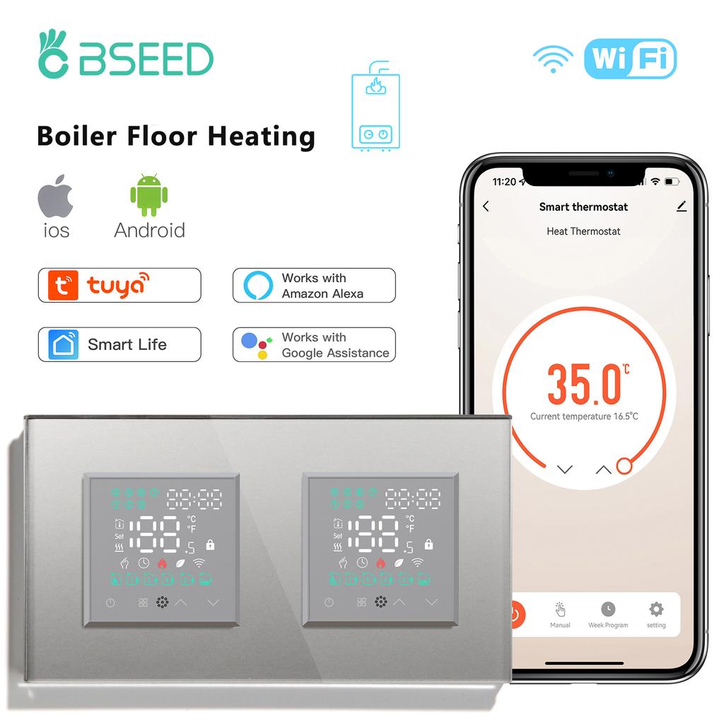 BSEED Wi-Fi Электрические термостаты для напольного отопления, Контроллер температуры для водяного и газового котла, Умные сенсорные переключатели, Tuya Smart Life