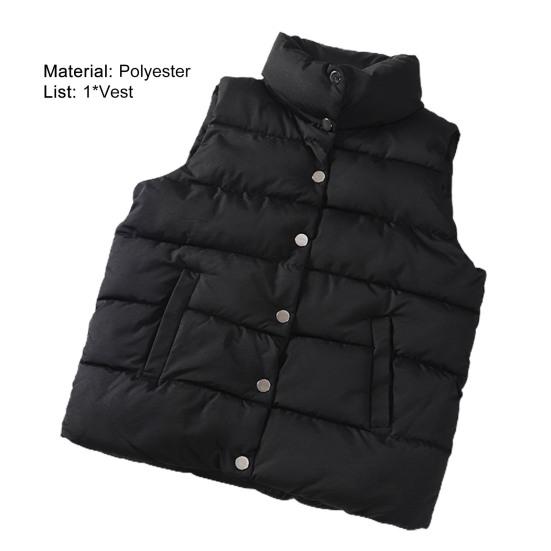 Женский жилет однотонный без рукавов ветрозащитный короткий воротник-стойка свободный очень толстый зимний жилет для повседневной носки
