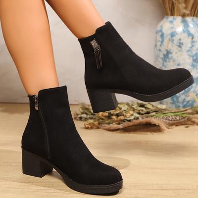 Женские ботинки Модные ботильоны на толстом каблуке, стройнящие щиколотку, Классический стиль, Осень-Зима, Ботинки с круглым носком, Женская уличная роскошная обувь