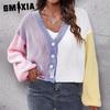 Women's Fashion Casual Solid Color Print Autumn Winter Long Sleeve V-Neck Loose Sweaters
