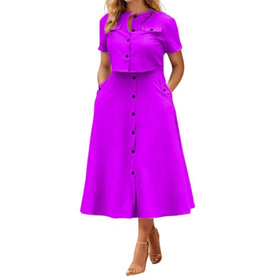 Женская рубашка и юбка, однотонная блузка с круглым вырезом, застегивающаяся на пуговицы, юбка с карманами, летний наряд для офиса, деловых мероприятий