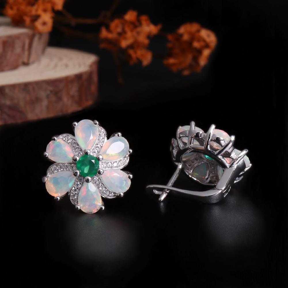 Комплект женских украшений из натурального опала с зеленым агатом, серебро 925 пробы, подвеска, ожерелье, серьги, кольцо, ювелирные украшения, подарок