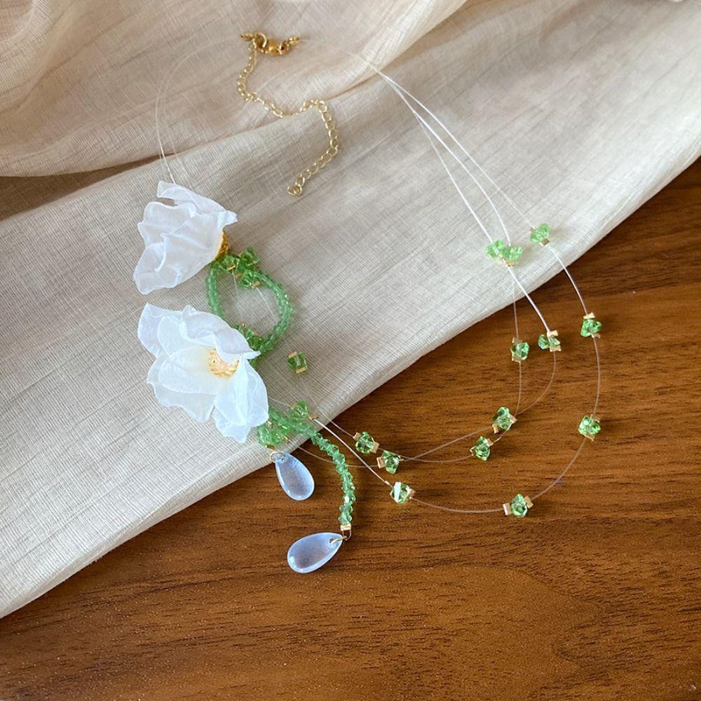 Handmade Resin Flower Necklace Minority Design Tassel Earrings Beaded Dangle Earring  Summer