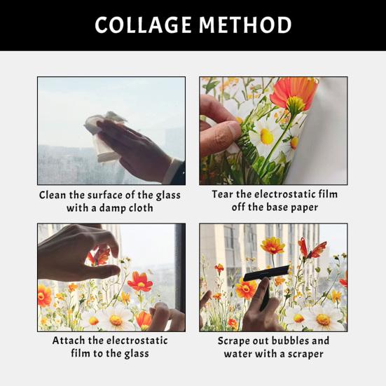 Стеклянная Наклейка Отклей и Наклей Статичная Пленка на Окно Яркий Цвет Весенние Цветы Бабочки Рисунок Декаль на Окно Домашний Декор