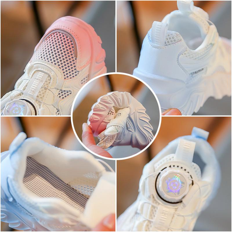 New Children's Sneaker Rotating Button Mesh Breathable Running Shoes