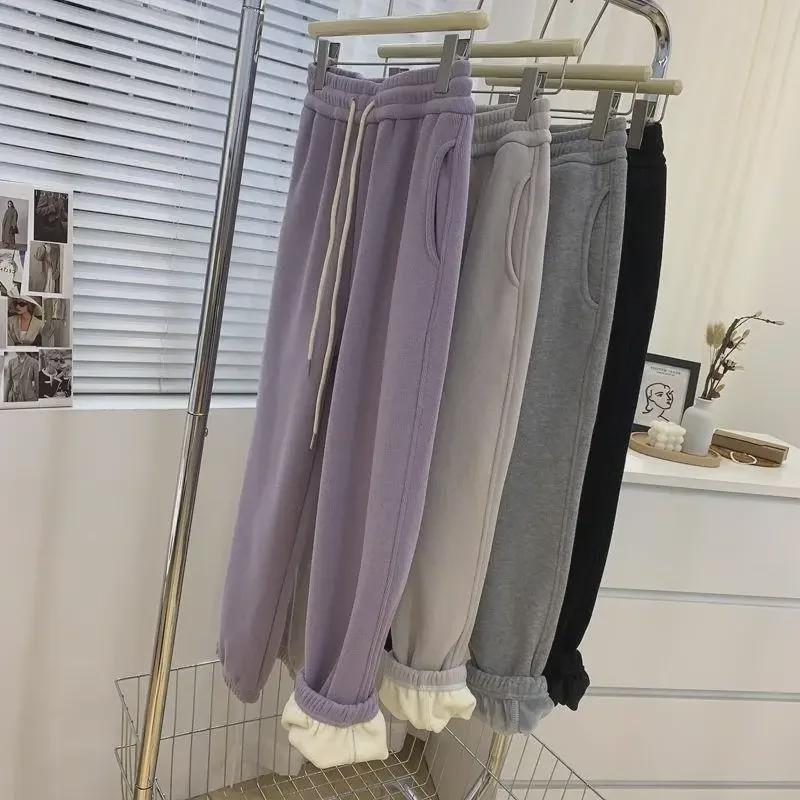 Спортивные брюки из бархата с высокой талией, размер плюс 200+ фунтов: Женские зимние теплые толстые повседневные леггинсы