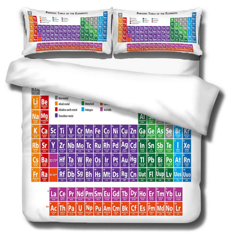 Пододеяльник King Queen Периодическая таблица Образовательный Наука Химия Постельное белье Для студентов Учителей Таблица элементов Покрывало