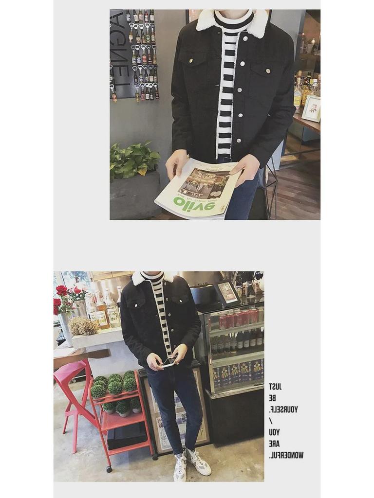 Японская ретро-бархатная джинсовая куртка с подкладкой из овечьей шерсти — зимний тренд для студентов и пар