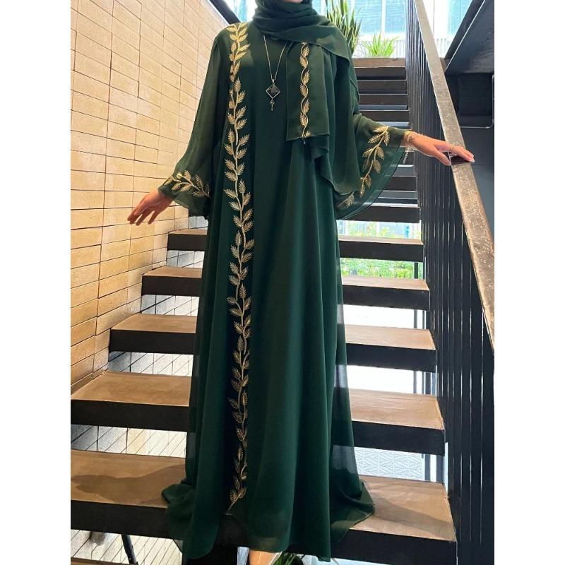 Ид мусульманское Абая для женщин платье с вышивкой и шарфом платье Дубай арабский длинный халат Марокко Абая кафтан головной платок великолепный