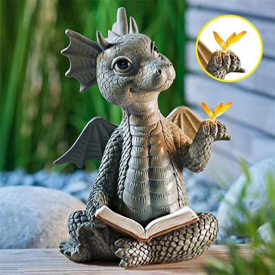 Книга для чтения в саду Маленькая скульптура дракона Милые статуэтки дракона Скульптуры дракона из смолы Художественное украшение для газона и двора Домашний декор