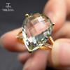 New Big Natural Green Amethyst Ring In 925 Sterling Silver Yellow Gold Color Gemstone Jewelry for Girls As a Valentines Gift