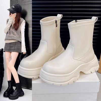 Женские водонепроницаемые нескользящие резиновые сапоги в корейском стиле - на хлопковой подкладке для тепла, с увеличением роста, износостойкая резиновая обувь для улицы и кемпинга.