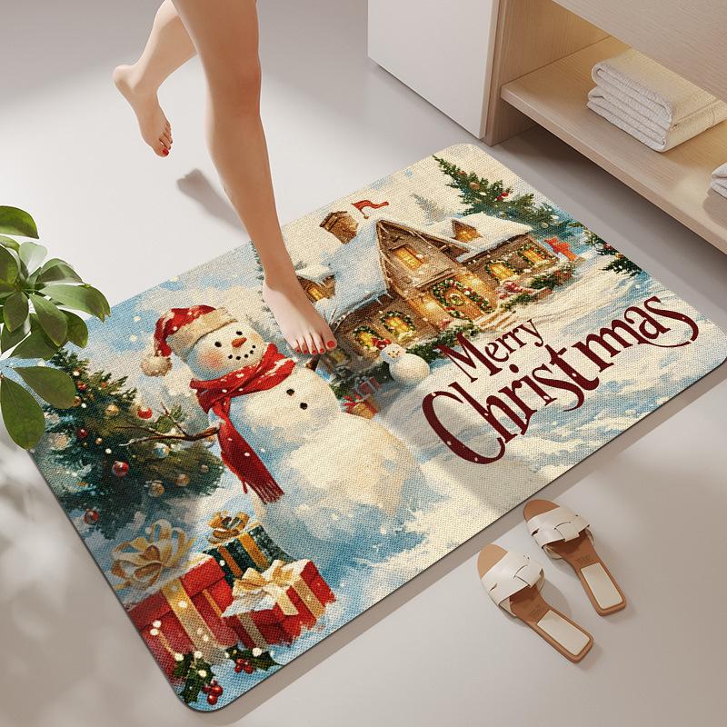 Cross-Border Christmas Diatom Mud Floor Mat, Shower Room, Dirt-Resistant And Easy-To-Take-Care Floor Mat, Bathroom, Water-Absorbing And Quick-Drying