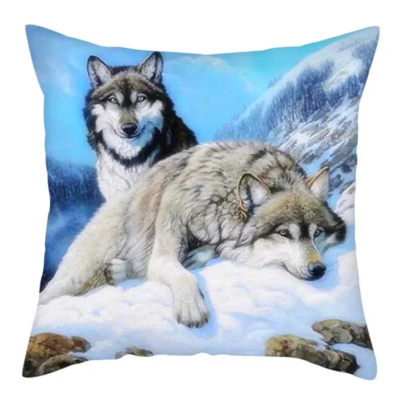 Wild Wolf Photo Double-Sided Printed Pillow Cover Short Plush Suitable Living Rooms Bedrooms Sofas Throw Cushion Cover