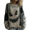 Halloween Spooky Face Sweater for Women Patchwork Print Knit Sweater Top Long Sleeve Crewneck Stitched Fall Outfit
