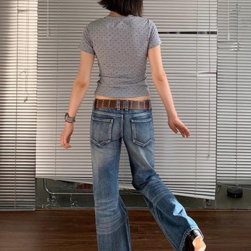 Американские ретро-джинсы High Street Spicy Girls с заниженной талией, женские винтажные брюки Harajuku Y2k, мешковатые, сплошные, узкие, расклешенные, из денима