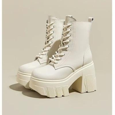 Модная женская обувь 2024 года, высококачественные женские ботильоны, модные современные ботинки со шнуровкой спереди, женские, горячая распродажа, круглый носок, каблуки на платформе