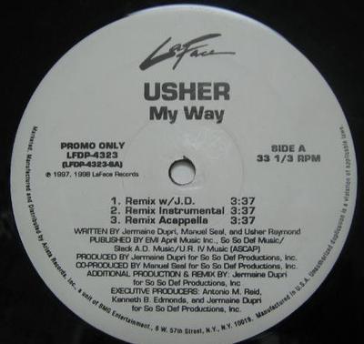 12-дюймовая пластинка USHER - My Way LFDP4323PROMO LaFace Records 1998 США Рэп и хип-хоп/R&B Б/У