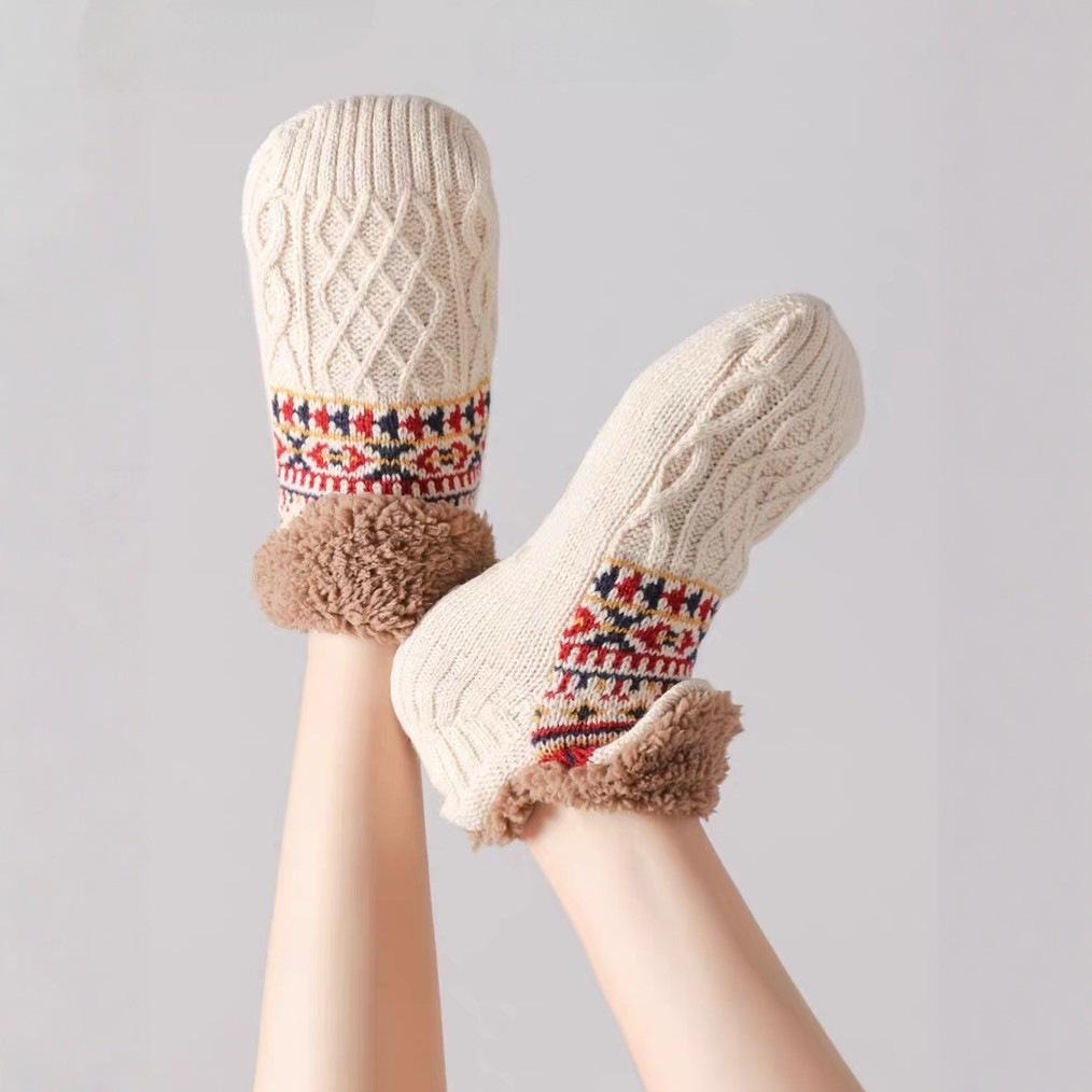 Fleece Thickened Floor Socks Women'S Autumn And Winter Warm Non-Slip Home Sleep Socks Foot Warmer Artifact Coral Fleece Short Tube Socks