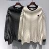 Plus Size Women Korean Style Smiley Face Striped Knitted T-shirt Autumn Bottoming Shirt Casual Loose Pullover Long Sleeve Tops