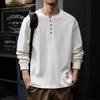 Autumn Heavy Cotton Henry Collar Men'S Sweater Loose Long-Sleeved T-Shirt American Trendy Brand White Bottoming Shirt