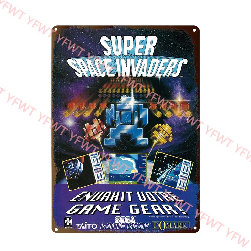 Collection of Classic Games Born In The 70s and 80s Super Space Invaders Game Video Game Metal Tin Sign Retro Poster Wall Decor