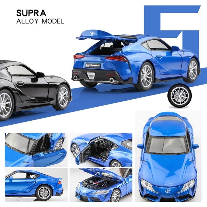 JDM Toyota GR Supra Supercar Simulation Diecast & Toy Vehicle Sounds & Light Pull Back Car 1:32 Alloy Collection Model Gifts For Children