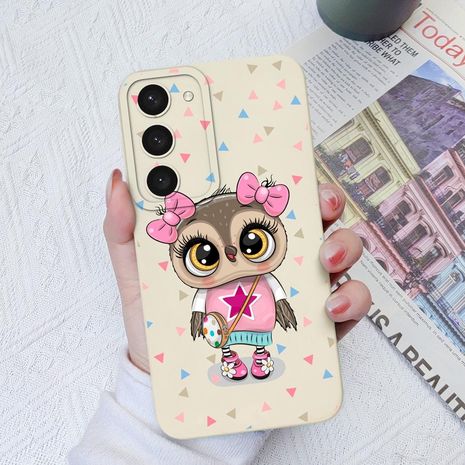 Case For Samsung Galaxy S22 S23+ S20 S21 Plus Ultra S 20 21 Cute Cat Owl Pattern Protective Liquid Square Silicone Case Bumpers For Samsung S23 Fundas