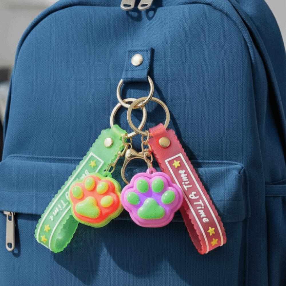 LED Flashing Squeeze Toy Cartoon Fidget Toy Key Ring Bag Pendant Cat Paw Key Chain Office Workers