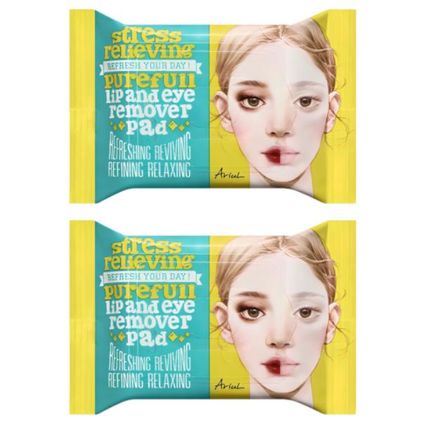 Arial Stress Relieving Pureful Lip & Eye Remover Pads 30sheet, 55g X 2packs