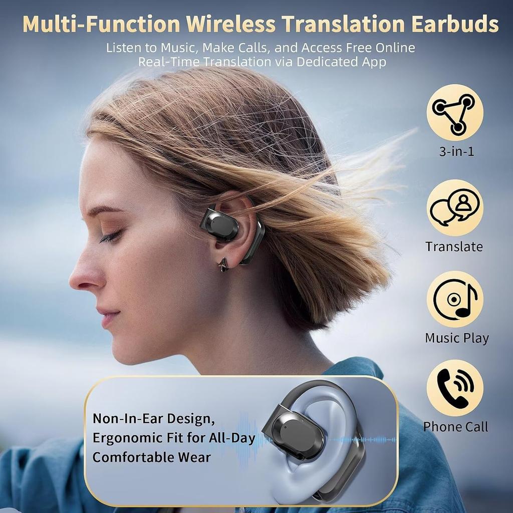 Ai Language Translation Earbuds Translator Earphones APP for iOS &Android 144-Language Bluetooth 5.4 Headphones Translating Device for Travel Business