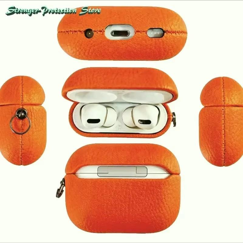 Натуральная Кожа Для Чехла AirPods Pro 3 AirPods Pro 2 Airpods 4 Airpods 1/2 3 Обложка Узор Личи Коровья Кожа С Пряжкой