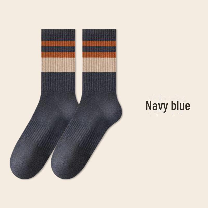 Мужские полосатые хлопковые носки средней длины — толстые, антибактериальные, дезодорирующие, теплые спортивные носки для осени и зимы