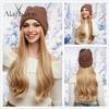Hat Wigs Cap with Hair Blonde Color Connect Synthetic Hair Extensions for Women Daily Party High Temperature Fiber