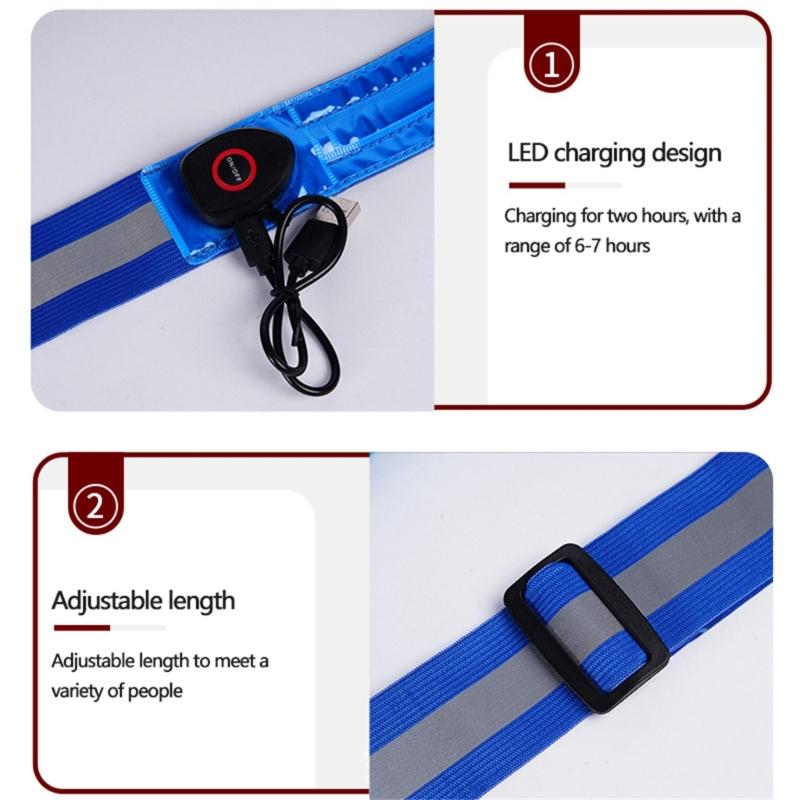 USB-перезаряжаемый светоотражающий пояс-лента с регулируемой длиной для бега