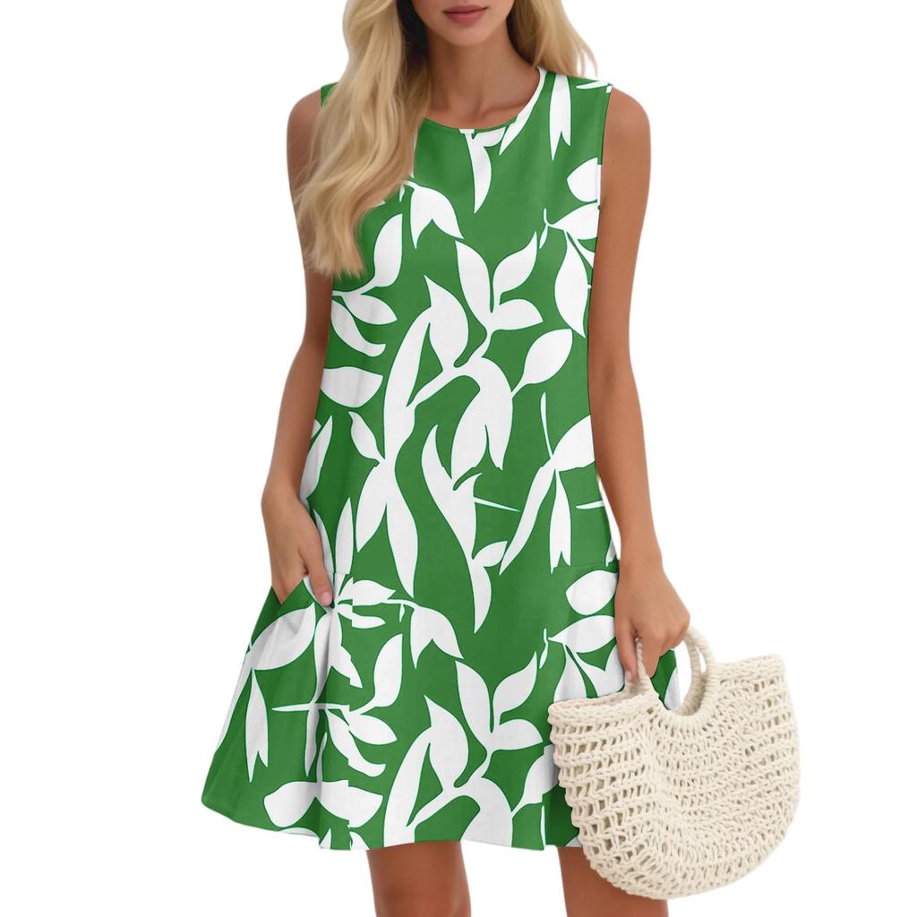 Женский повседневный модный дышащий жилет с круглым вырезом, цветочное праздничное платье с карманами