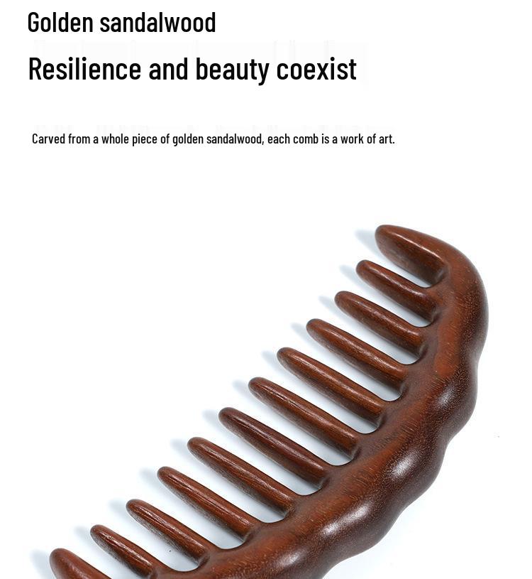 Неокрашенная золотая сандаловая расческа для массажа головы с множеством зубьев - Портативная и с мелкими зубьями для разглаживания меридианов