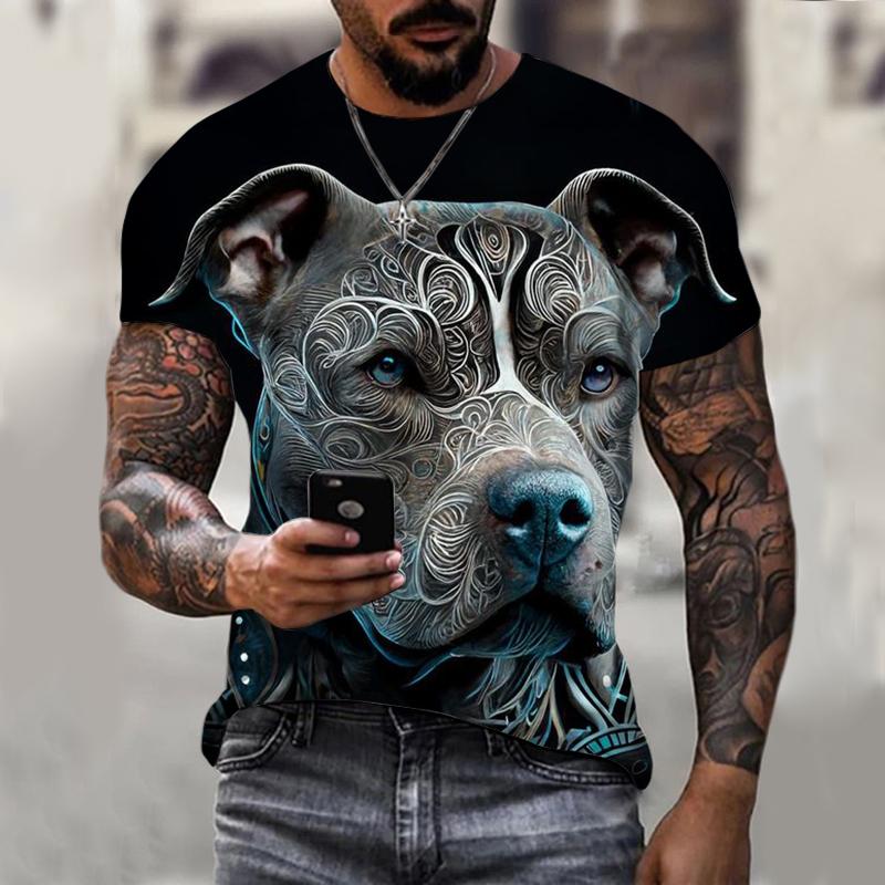 Summer Round Neck 3D Print Dog Graphics Top Fashionable Casual Short Sleeved Men's T-shirts