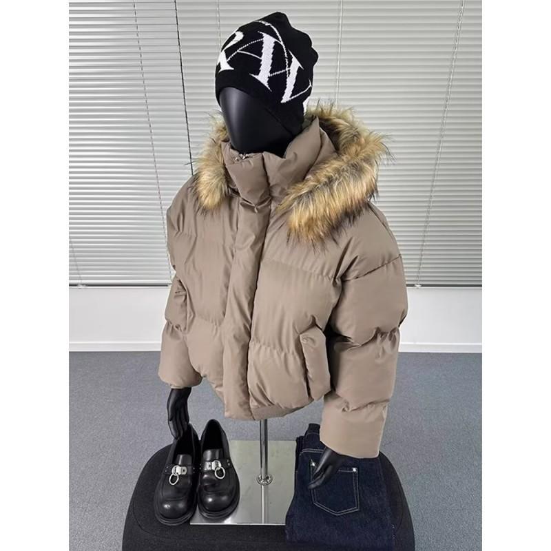 Winter Thick Short Cotton Puffer Jacket Couples Clean Fit Stand Collar Zip Up Casual Outerwear