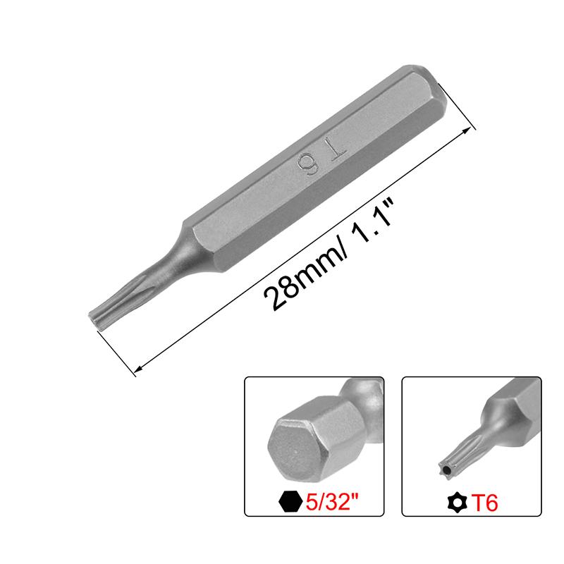 T2 T5 T6 T8 Torx Бита для отвертки Torx Биты Torx 5/32 дюйма Шестигранный хвостовик Шестигранная головка Комплект бит для отвертки Инструменты Для электроинструмента Длина 28 мм