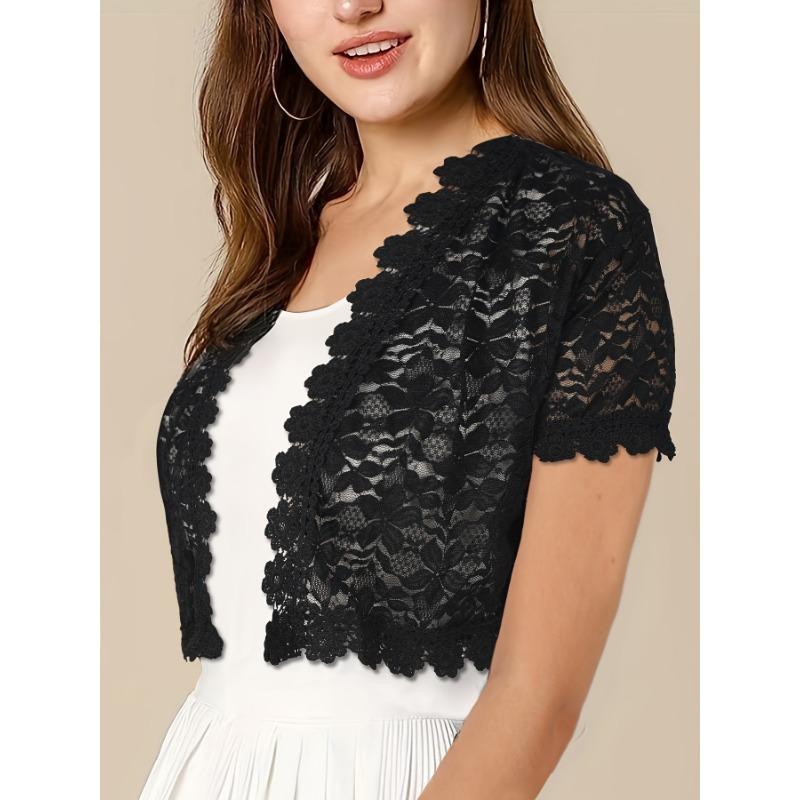 Ladies' Short-sleeved Fashionable Top, Elegant Lace with Cutouts, Banquet Knitted Cardigan