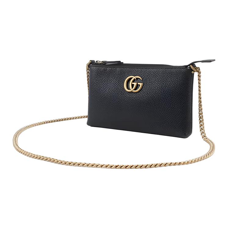 Gucci Marmont Cellarius Классическая плетёная золотая цепочка кожаная сумка через плечо Женская сумка через плечо Черный 779795-A7M0T-1000