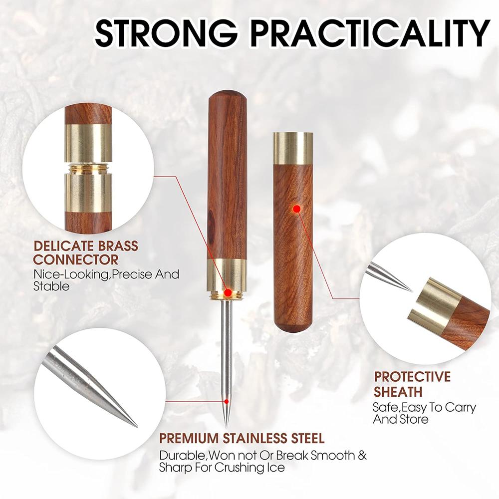 Ice Pick With Cover Stainless Steel Ice Pick with Wooden Handle Kitchen Icepick Bartender Breaking Ice Tool