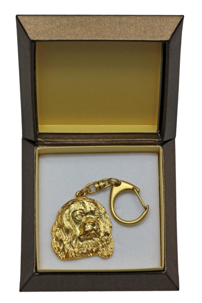 Cavalier King Charles Spaniel - Gilded Key Ring with Dog In Gift Box, Handbag Decoration, Luxury Accessory by Art-Dog Brand