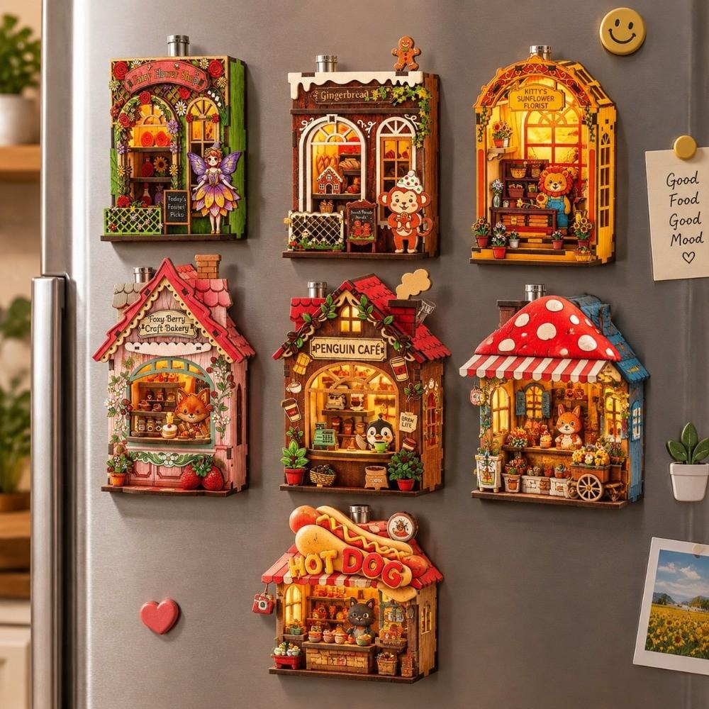 Wooden Refrigerator Magnet Battery-powered Refrigerator Stickers Home Decor