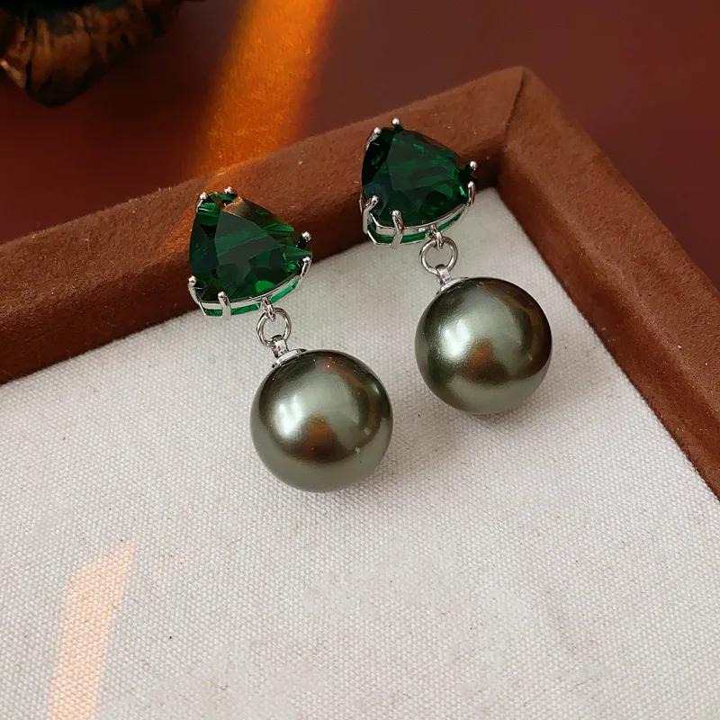 Серьги-капли из цинкового сплава с иглами, треугольные, с цирконом и жемчугом, легкая роскошь, ретро-серьги, универсальные, модные серьги высокого класса для женщин