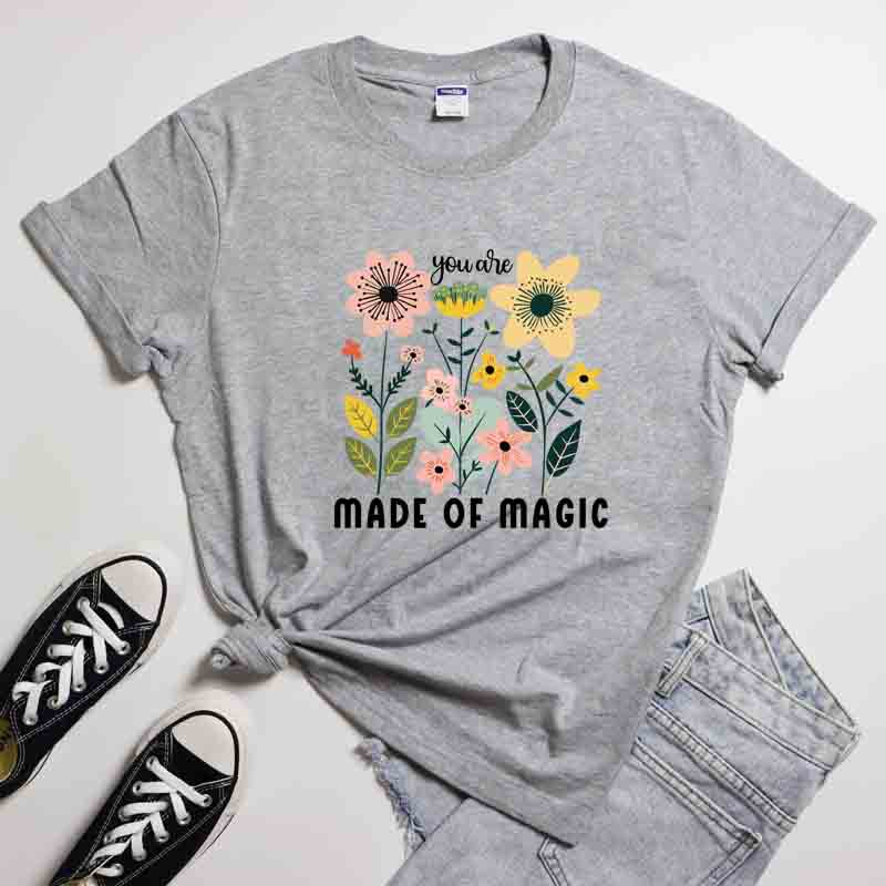 Boho You Are Made Of Magic Tshirt Unisex Summer Apparel Cotton Tshirt Aesthetic Botanical Wildflower Inspirational Tee Top