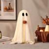 Yousheng Light-Up Sherpa Ghosts with Pumpkin Cute Ghost Tabletop Decoration for Halloween Indoor Home Kitchen Fireplace Decor