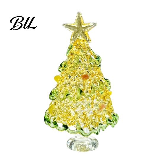 Elegant Glass Tree Table Centerpiece Hand Blown Christmas Figurine, Mini Tabletop Festive Home Accents Xmas Ornament, Handmade Desktop Holiday