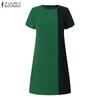 ZANZEA Женское повседневное свободное платье контрастного цвета с коротким рукавом и круглым вырезом